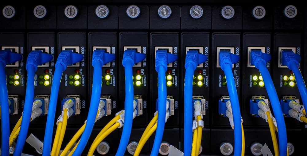 Network, connection,Closeup of network hub and tighten the blue